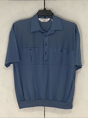 Classic Vintage Men's Large Blue Short-Sleeve Polo Shirt in Navy Retro